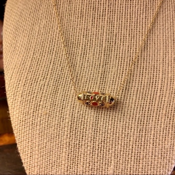 Heart Love Letter Scroll Charm Necklace in Gold Red and Blue - Picture 4 of 6